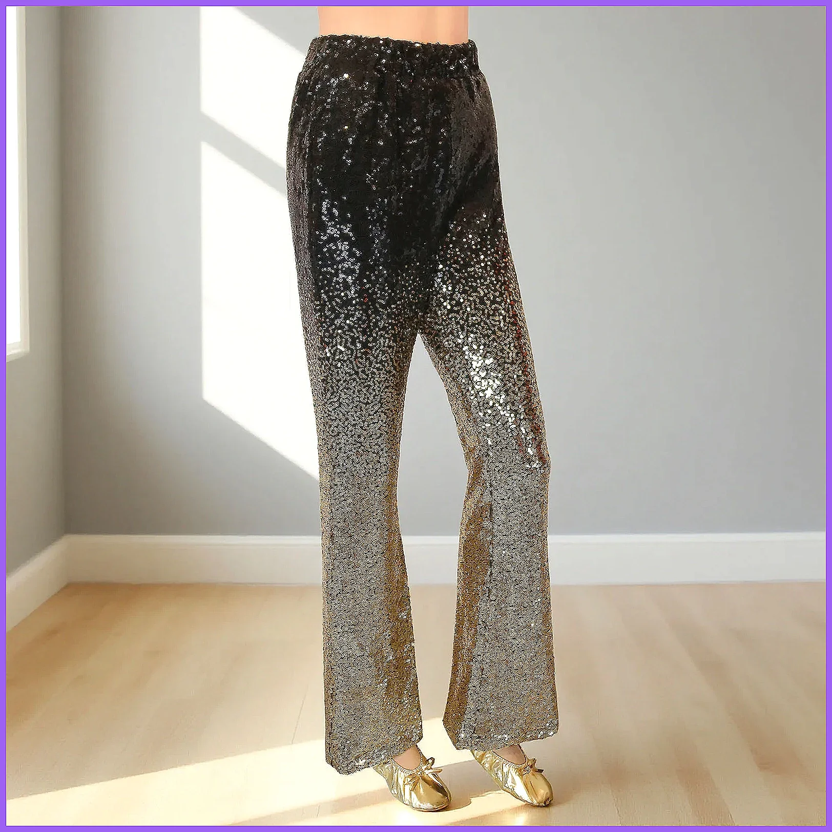 Gradient Sequin Pants for Women, Loose Straight Leg Tube Pants, Carnival Party & Daily Casual Wear