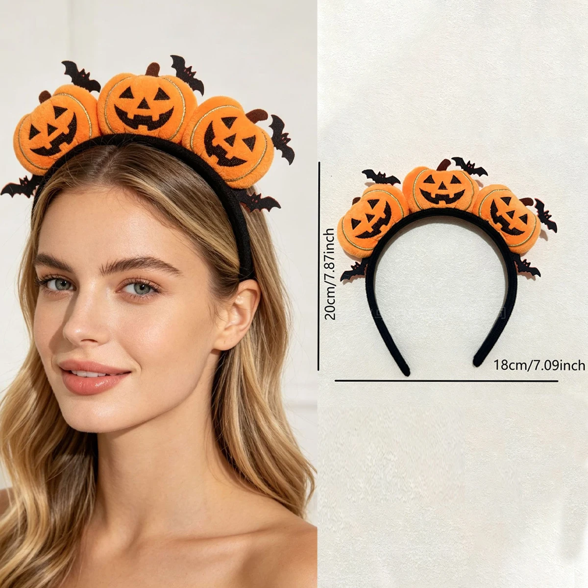 Plüschiger Halloween-Haarreif mit Kürbis-Fledermaus-Motiv für Damen und Mädchen, niedlicher Kürbis-Haarreif, Halloween-Party, Cosplay-Kostüm, Haaraccessoire. – Detail 1