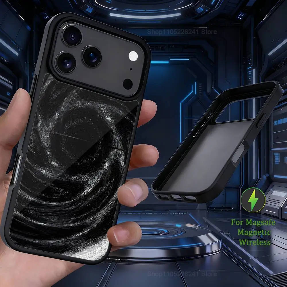 Stijlvolle kunst zwart witte telefoon voor iPhone 17,14,11,15,16,13,12,Pro,Max,voor Magsafe,Plus,Mini, magnetische draadloze oplaadcassette