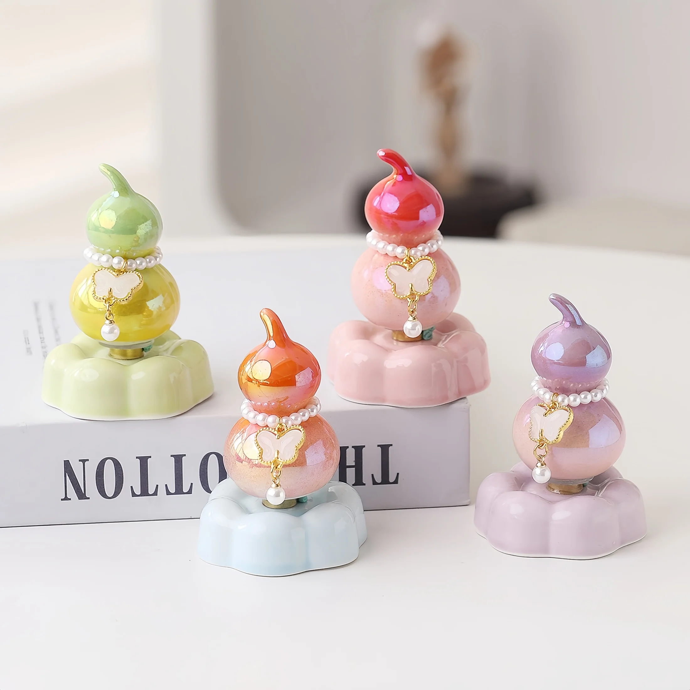 Colorful Electroplated Ceramic Gourd, Exquisite Ornament, Rotatable Decoration, Desktop Office Car Interior Decoration, Special Gift