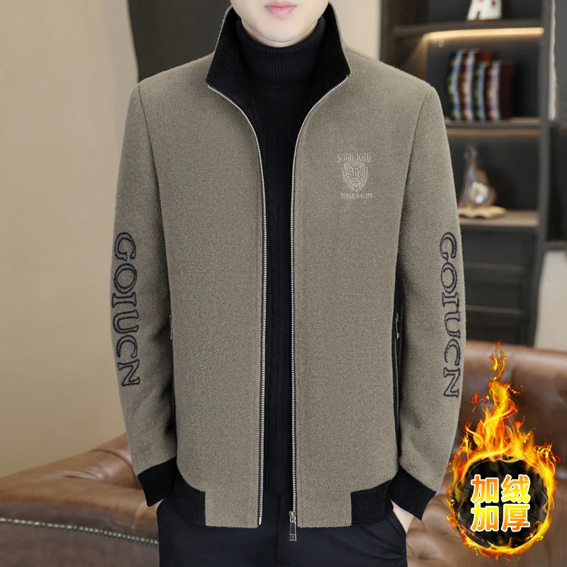 Korean Embroidered Woolen Jackets Men Thickened Velvet Warm Trench Coat Casual Business Short Wool Blends Jacket Men Clothing