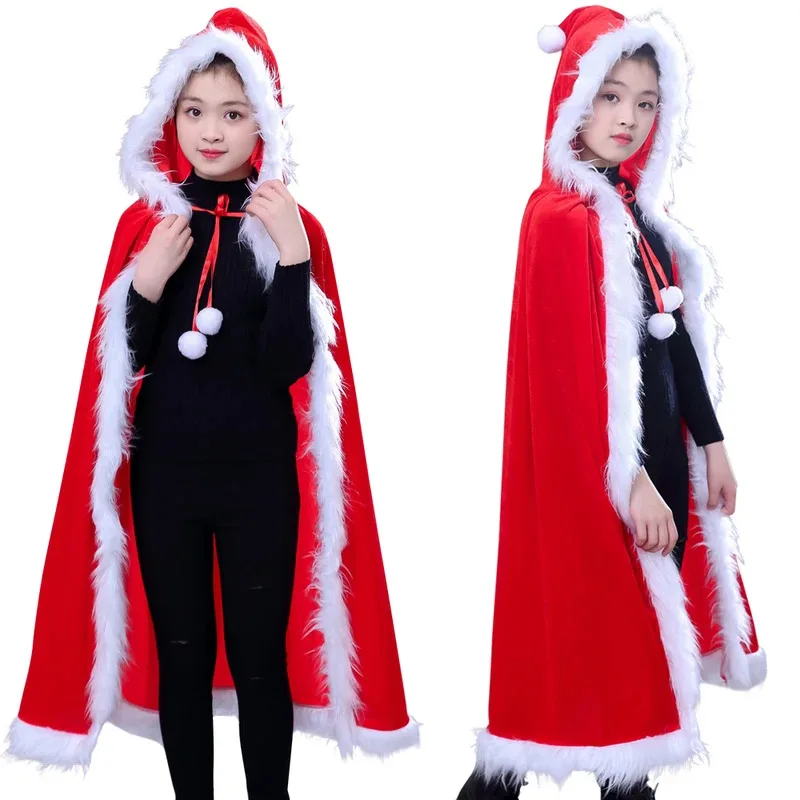 

Children Hooded Cloak Cape 100cm 120cm Christmas New Year Eve Halloween Theme Party Cosplay Dress Up Costume Accessories