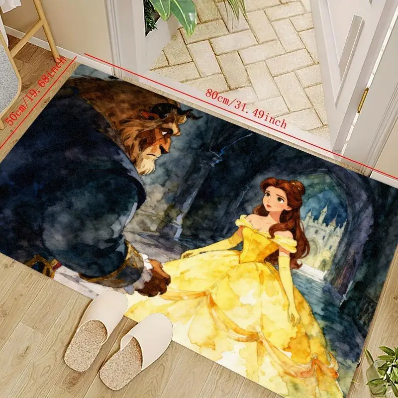 

1 шт., акварельный художественный напольный коврик Disney Princess Belle & Beast, 50x80 см (19,68x31,49 дюйма), нескользящий декоративный коврик для двери, гостиная B