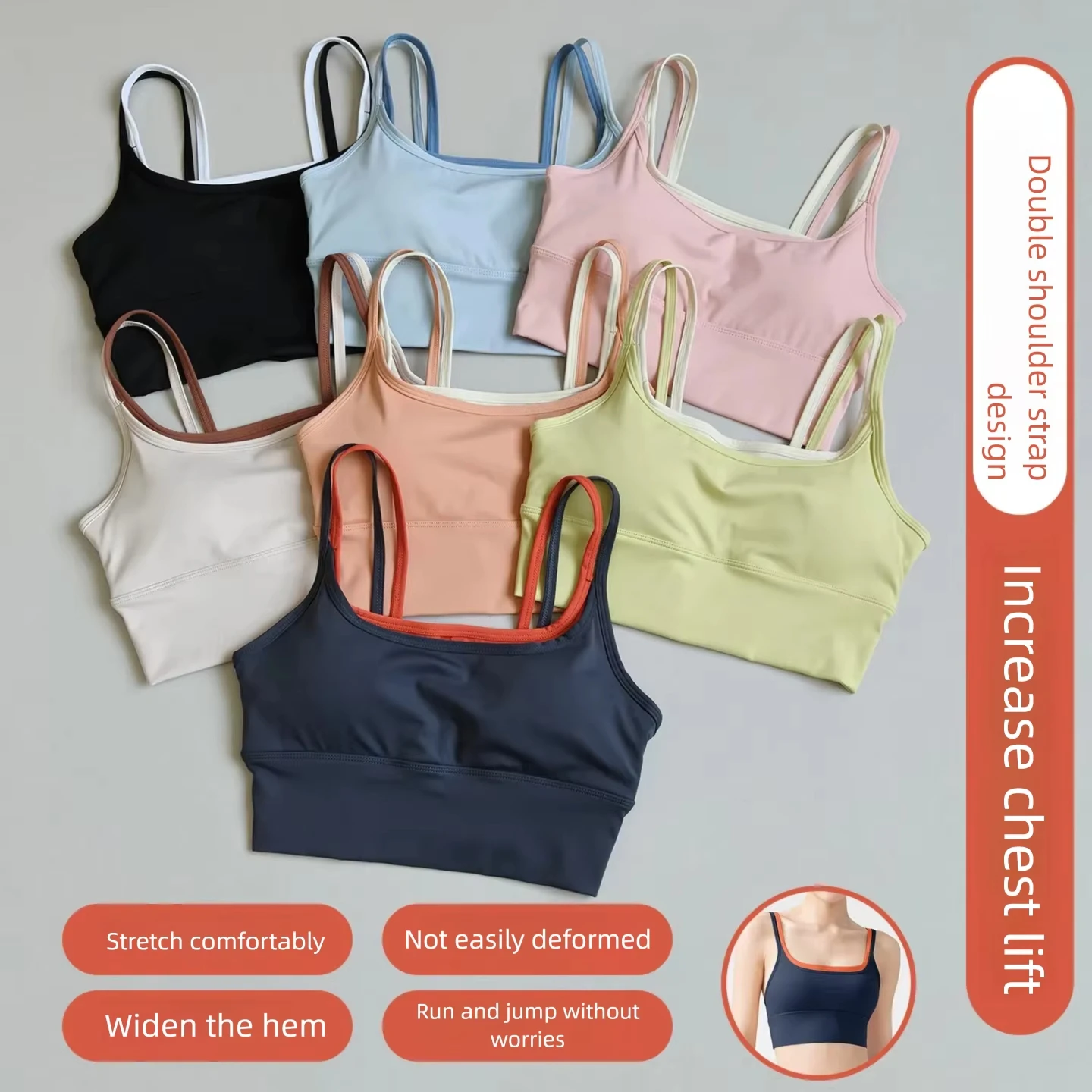 Sport-BHs für Damen, stoßfest, Push-up und seitliche Brustunterstützung, Yoga-Weste-Stil, kann als Lauf-Top getragen werden, Fitness-BH für draußen, Pilates. – Detail 1