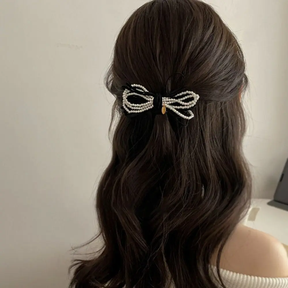 Милые заколки для волос с бантом-бабочкой, милые Элегантные Бархатные заколки для волос с жемчужинами и бантом, модные заколки для волос для женщин и девочек
