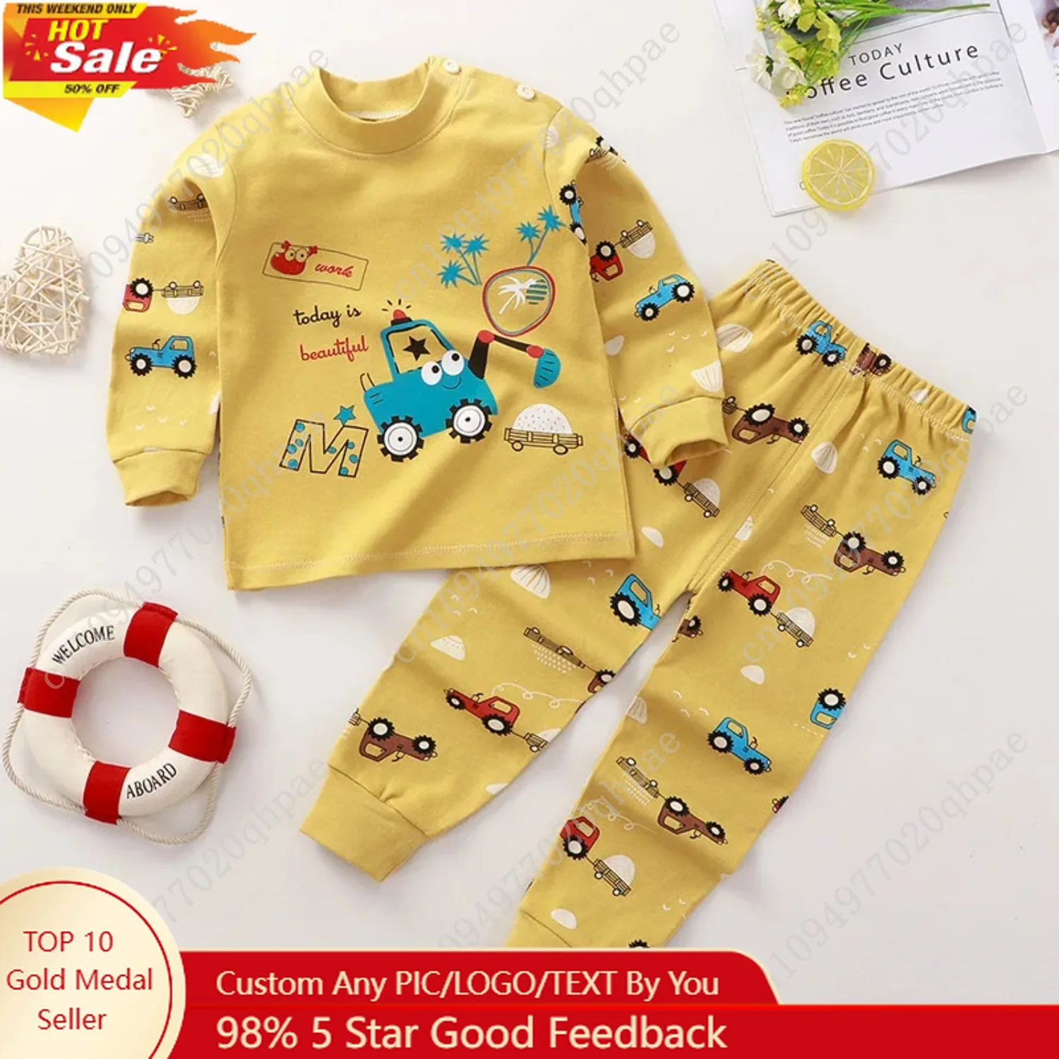

Boys Girls Sleepwear Kids Unisex Casual Pajama Suit Cartoon Print Long Sleeve Tops+ Pants