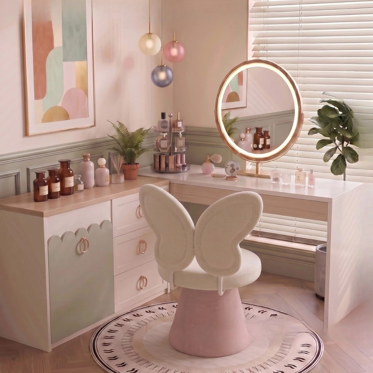 Butterfly Backrest Makeup Stool Girls Bedroom Makeup Stool Cute Girl Heart  Stool Advanced Sense Rotatable