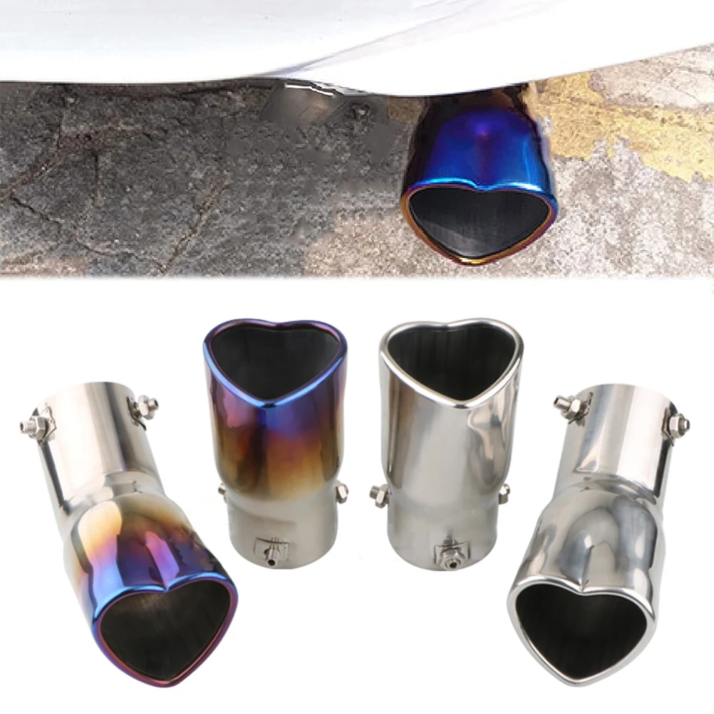 

63mm Fashion Design Heart Shape Style Stainless Steel Silver Colorful Exhaust Tips Muffler Tail Pipe Tube For Car Styling