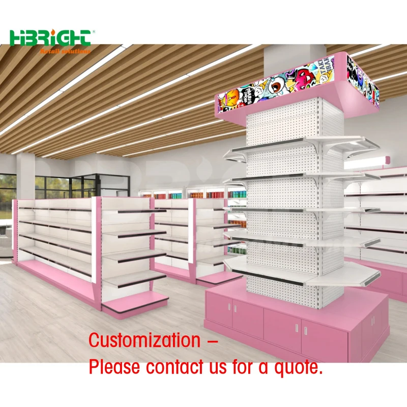 custom.2D 3D Drawing Metal Gondola Shelving Racks Multi Style Grocery Retail Supermarket Interior Layout Design