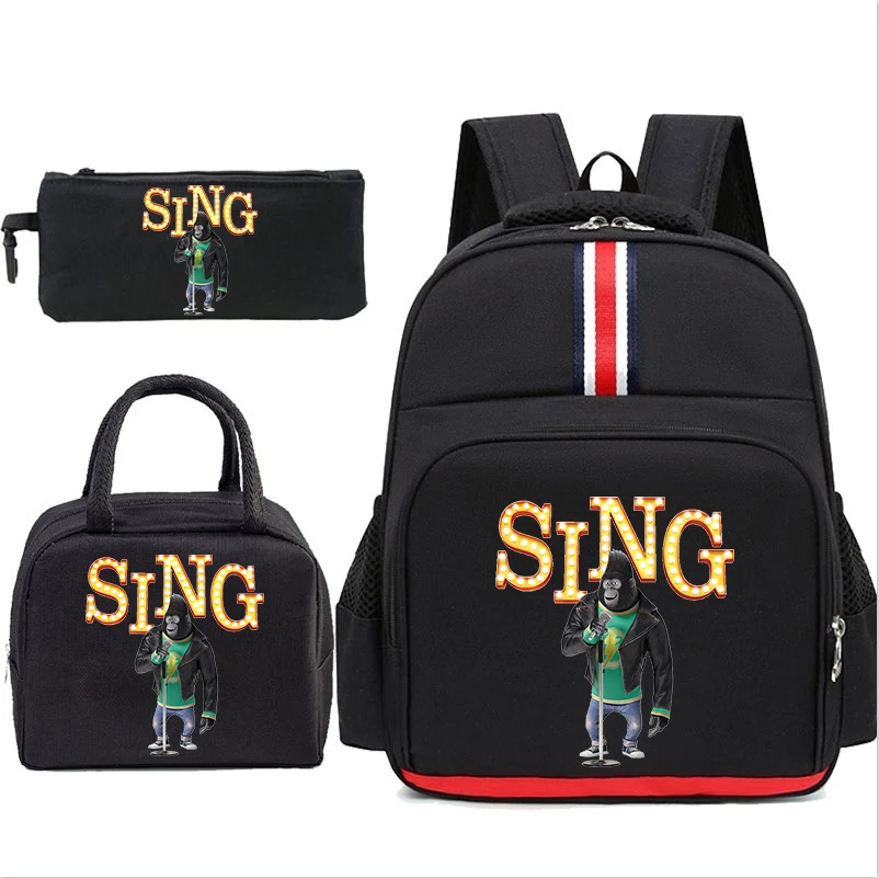 

Funny Sing 2 Print Kids Backpack 3pcs Set Movie SING Multi-function Kids Backpack Cartoon Pencil Bag Kids Insulated Lunch Bags
