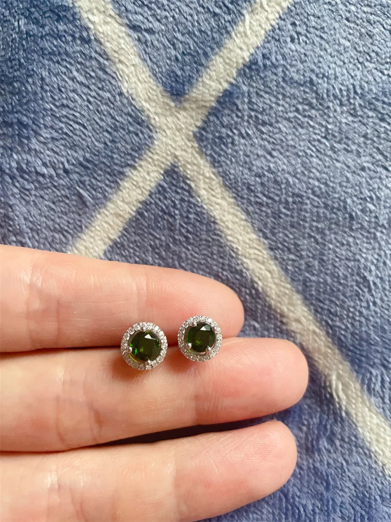 Round cut 5.0mm Chrome Diopside 925 Sterling Silver Stud Earrings Natural Gemstone Fine Elegant Women Jewelry for Gift