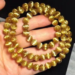 Natural Brazil Crystal Cat Eye Hair Plate Rutile Round Beads Multi-Circle Bracelet Gold Rutilated Quartz Gemstone Bracelet