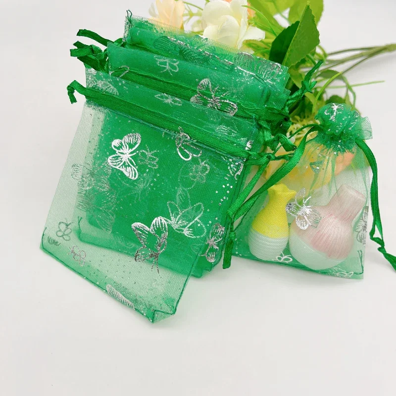 Organza Gift Bags, Mesh Sachet, Butterfly Grass Green, Wedding Packaging, Jewelry Storage Bags, Drawstring Bag, 500PCs