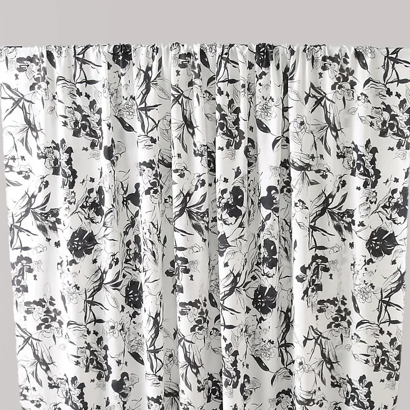 140CM 16MM Black Floral Print White Silk Crepe De Chine Fabric for Summer Dress Blouse Skirt Pants DIY Sewing Material Y004