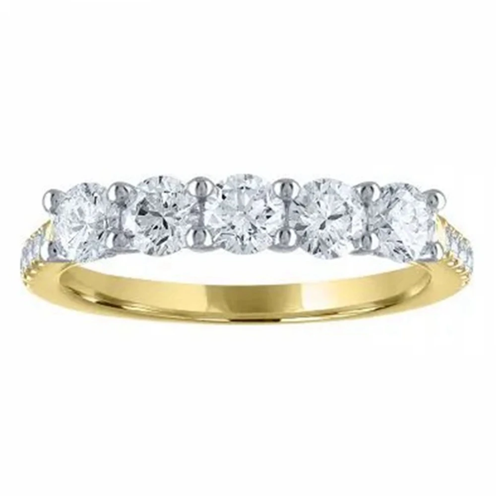 Wong Rain 18K Gold Plated 925 Sterling Silver Round Cut 4 MM Lab Sapphire High Carbon Diamond Gems Row Rings Fine Jewelry Band