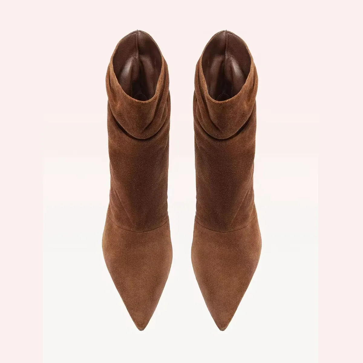 Arden Furtado Autumn Cow Suede Pleated Short boots Pointed toe Slip-on Chunky heels Modern boots Extra large size Women's Boots