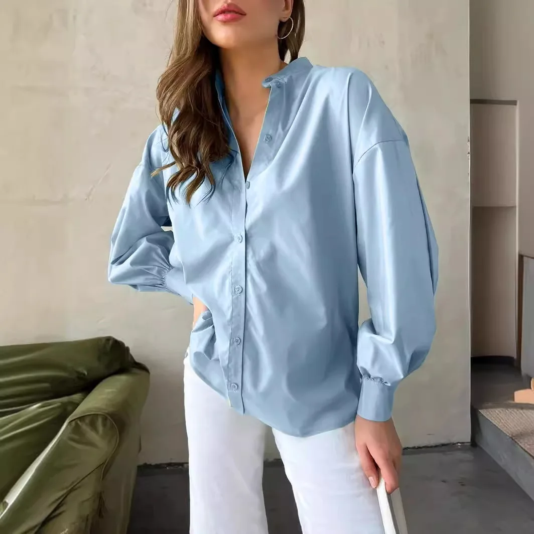 

100% Cotton Elegant Shirts and Blouses Women Causal Puff Sleeves Top Office Lady Button Blouse Loose Sweet Summer Fashion Shirts