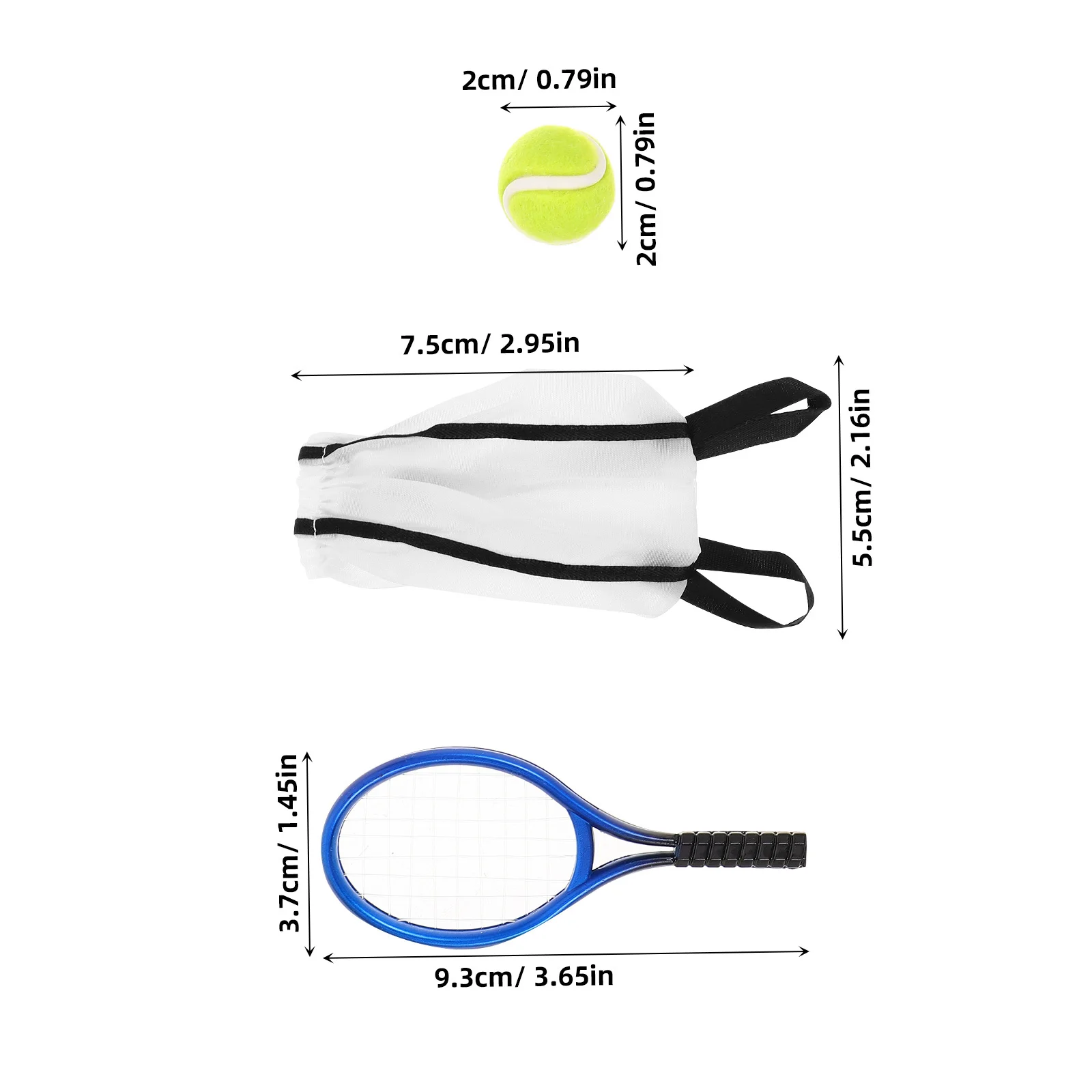 2Sets Mini Tennisracket Set Bal Realistisch Sportaccessoire Poppenhuis Miniatuur Opbergtas Creatief Speeltennis Speelgoedset