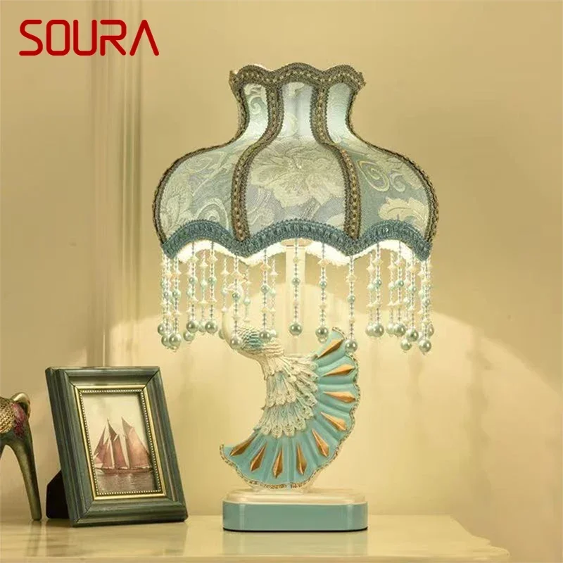 SOURA European Peacock Table Lamp Luxurious Living Room Bedroom Girl's room Villa Hotels LED Creativity Bedside Desk Light