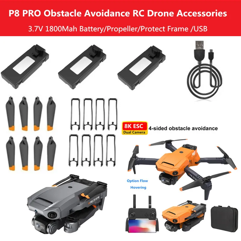 

P8 Pro RC Drone Parts 3.7V 1800mAh battery/Propeller/Protect frame/USB for P8 Pro RC Drone Accessories P8 USB P8 Drone Battery