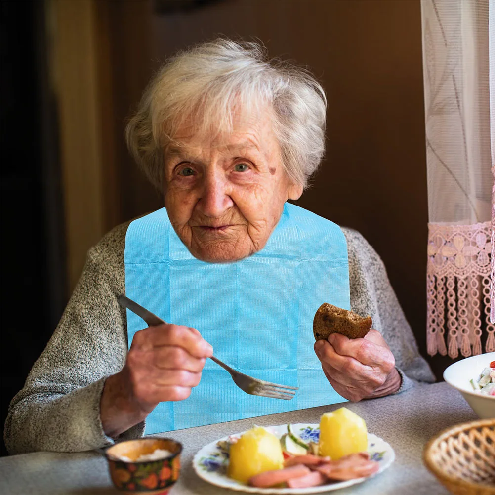 Baberos para comer impermeables para adultos mayores, babero de alimentación desechable a prueba de aceite, accesorios de salud para el cuidado del hogar de PVC, 60 uds.