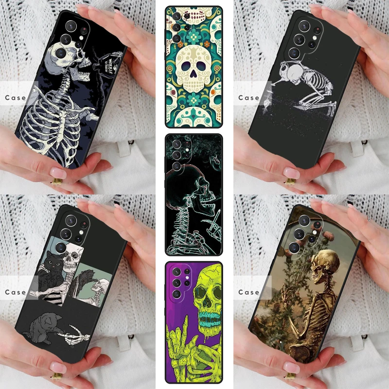 Skeleton Skull Art TPU Phone Case for Samsung Galaxy S26 S25 S24 S23 S22 S21 S20 Note10 Plus FE Ultra Cover