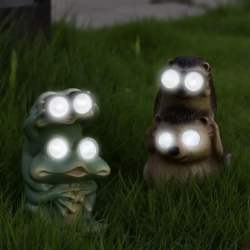 frog hedgehog Statue Solar Eye Lights Resin Lawn Ornaments Frog Statue for Garden Outdoor Lawn Yard Decorative Animal Figurine