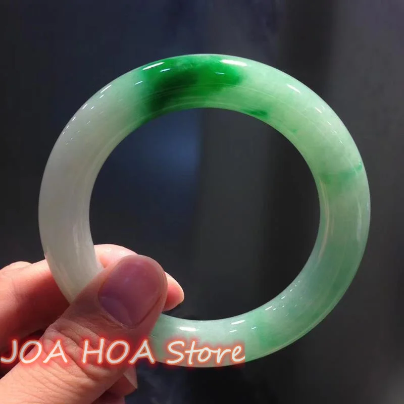 

Newest High Quality Natural Jadeite Handring Floating Green Flower Jade Bangle Elegant Noble Bracelet Delicate Fine Jewelry