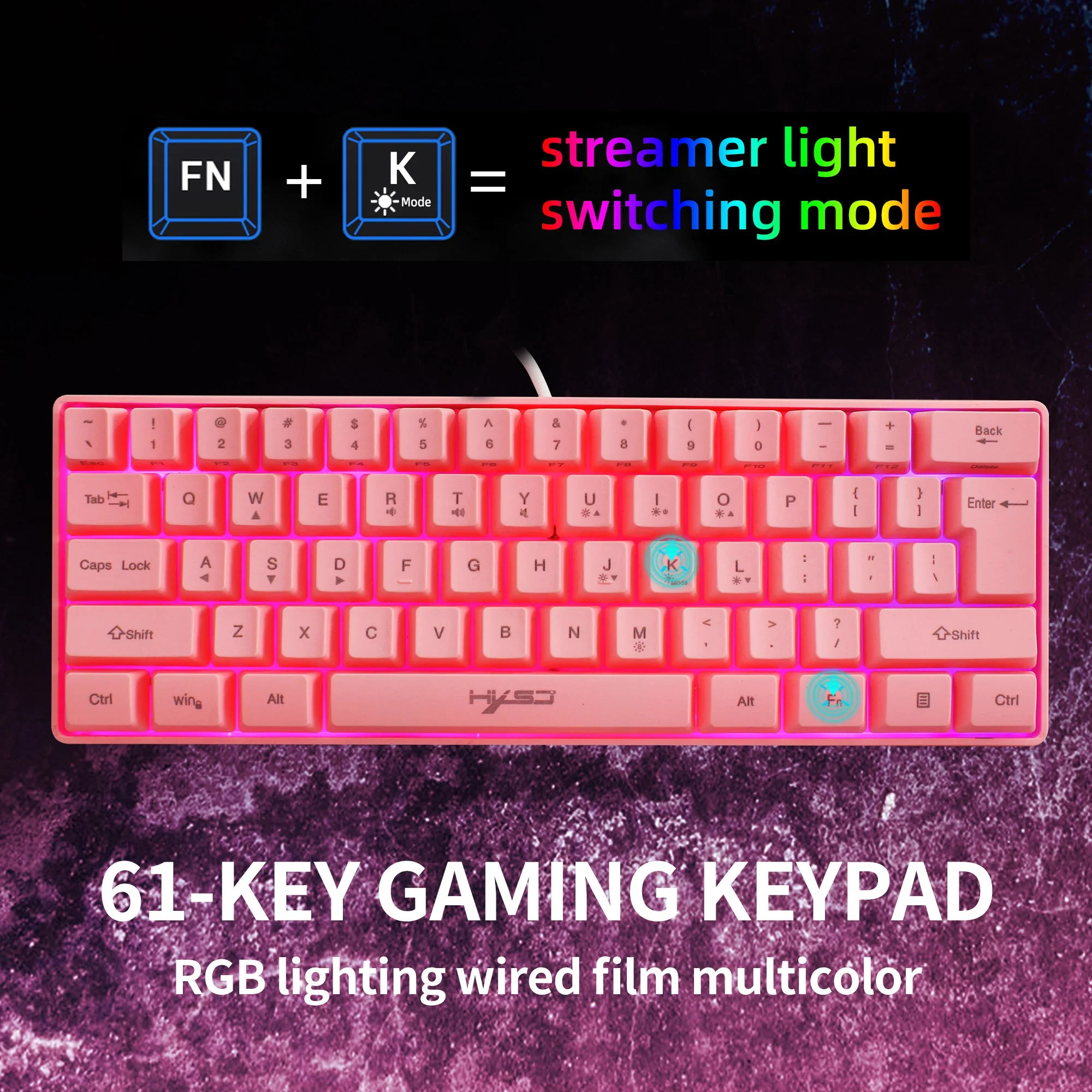 Imagem -03 - Teclas Rgb Teclado Gaming para Gamers Usb Back Light Key Caps Múltiplas Combinações de Teclas de Atalho Rosa Hxsj-v700 61