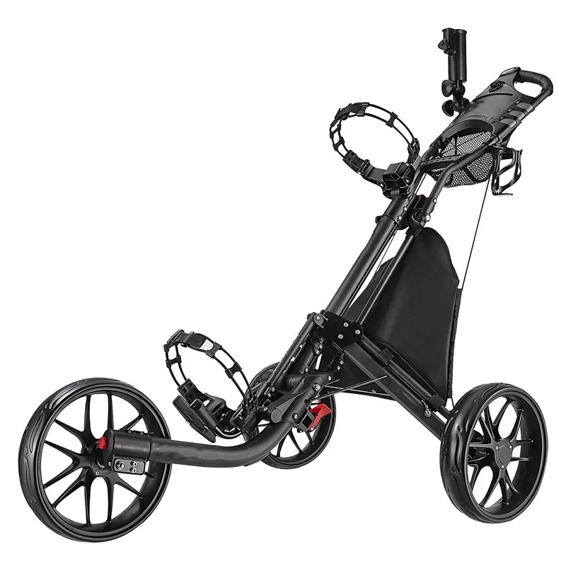 

Golf Push Cart 4-Wheel Sturdy Lightweight Folding Pull Trolley with Integrated Storage for Golfing Essentials