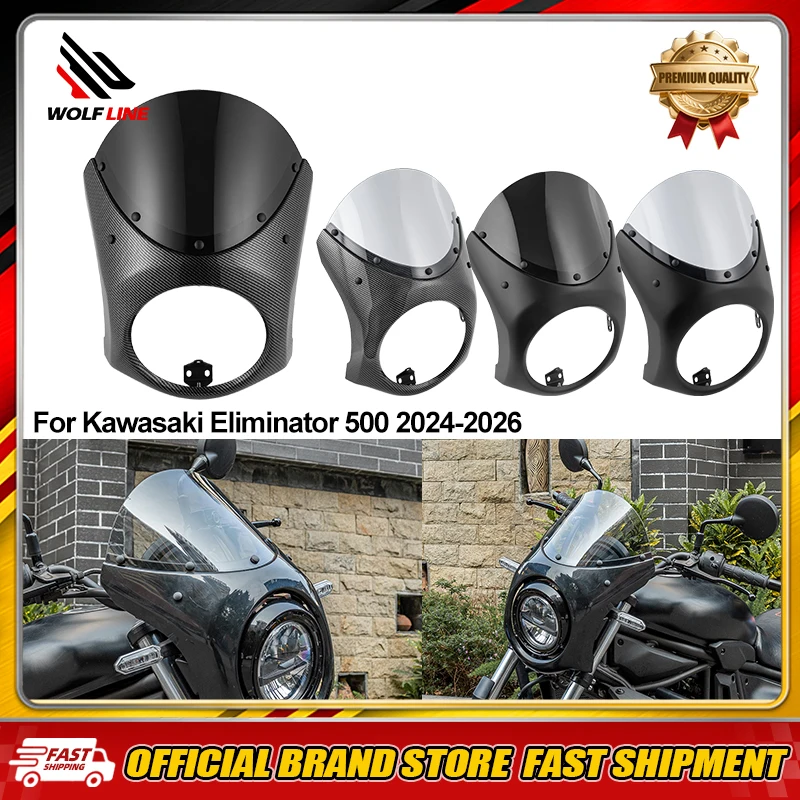 WOLFLINE Headlight Bezel Windshield For Kawasaki Eliminator 500 2024 2025 2026 Windscreen Cockpit Fairing Deflector Trim Cover