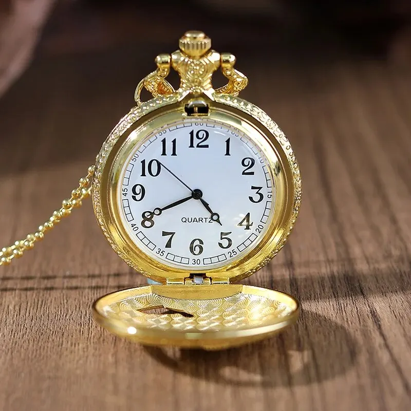 Relógio de bolso de quartzo com corrente fob para homens e mulheres pingente dourado colar águia oca presentes de luxo na moda