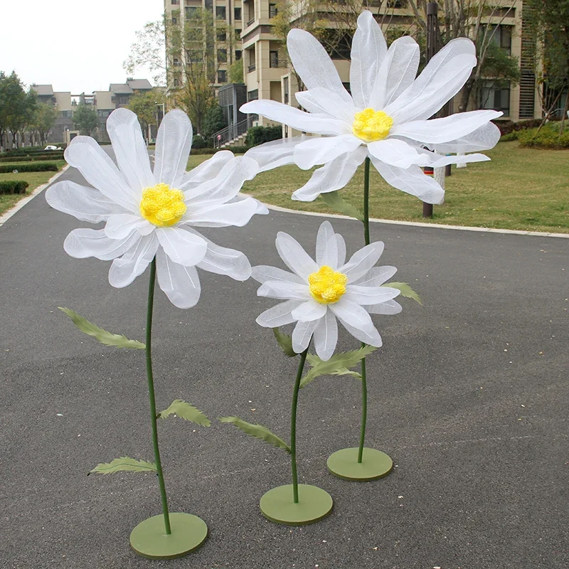 3Pc Set Artificial Giant Daisy Silk Yarn Flower Wedding Road Guide Flower Stand Birthday Party Event Decor Stage Window Layout