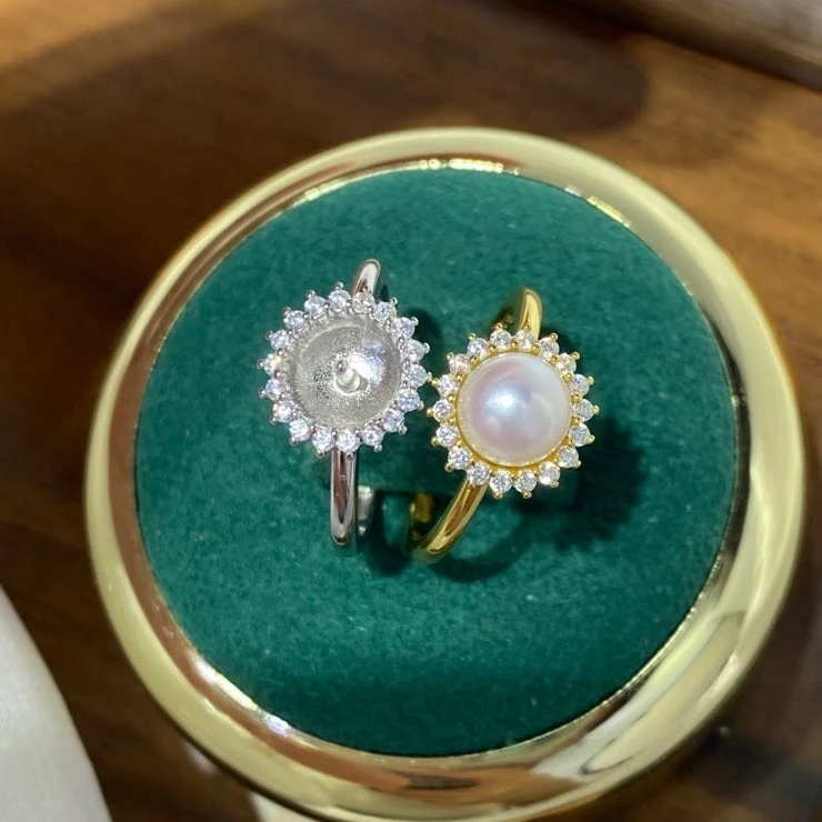 

S925 Sterling Silver Adjustable Ring Mount Settings Findings Mountings Accessory Parts Fittings for 10-11mm Pearls 5pcs/lot