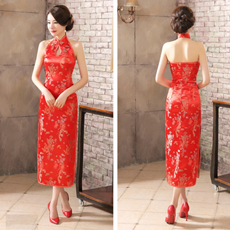 Pink Printed Slim Cheongsam Temperament Backless Evening Party Dress Plus Size 3XL Chinese Traditional Vestidos Novelty Qipao