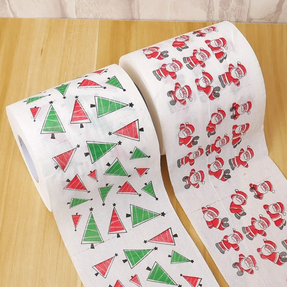Christmas Tree Paper Tissue Friendly Xmas Santa Printed Paper Toilet Tissue for Kitchen Bathroom Holiday Decoration