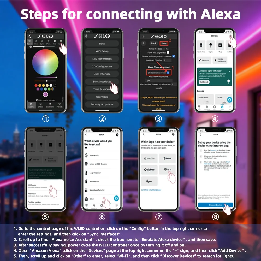 DOMRAEM WLED LED-Streifen-Controller USB-C ESP8266 ESP32 Mic Sync 16A Sicherung Level Shifter WS2812 SK6812 RGBIC Digitaler Pixel-Lichtcontroller – Detail 8