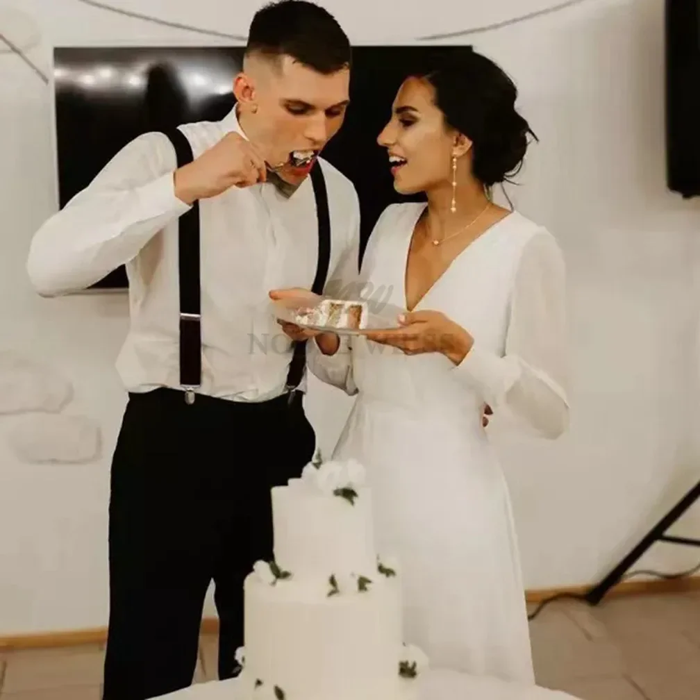 Wedding Dress V-neck Chiffon Boho Wedding Dress A-LINE Floor-Length Wedding Dresses for Women customized image 3