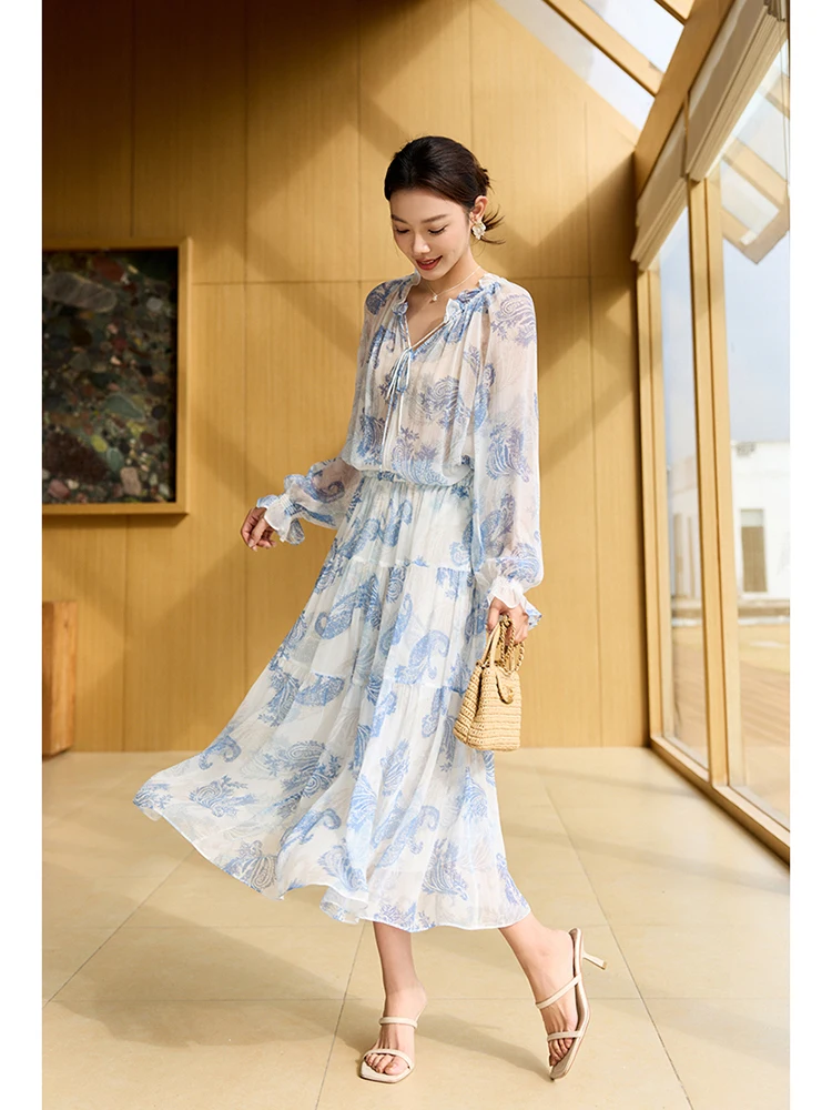 

Romantic Flower Collar Silk irt And f Skirt Set Ele Women's Faion Ensemble Long Sve Spring Collection