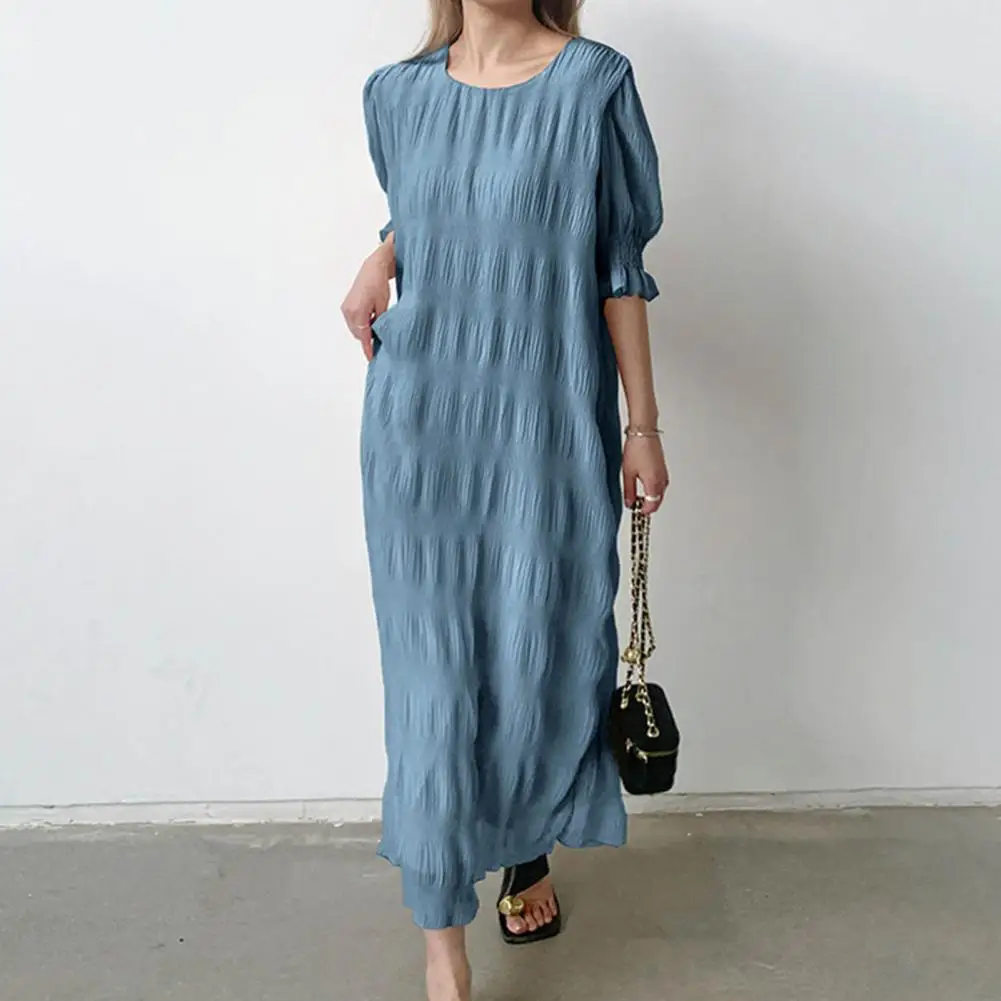 Luźna sukienka Casual Dress Elegancka szyfonowa sukienka Maxi Stylowe rękawy z lampionami Patchwork Ruffle O Neck na imprezy Randki