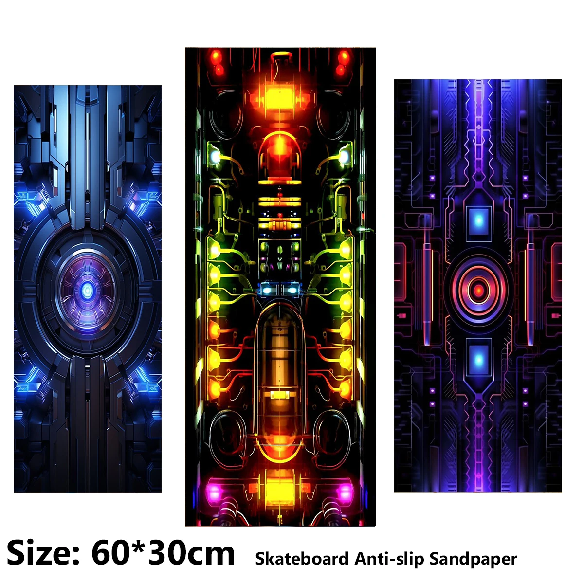 전기 스쿠터 미끄럼 방지 스티커 사포, 스케이트보드 그립 테이프 시트, 다채롭고 멋진 메카 패턴, 60x30cm