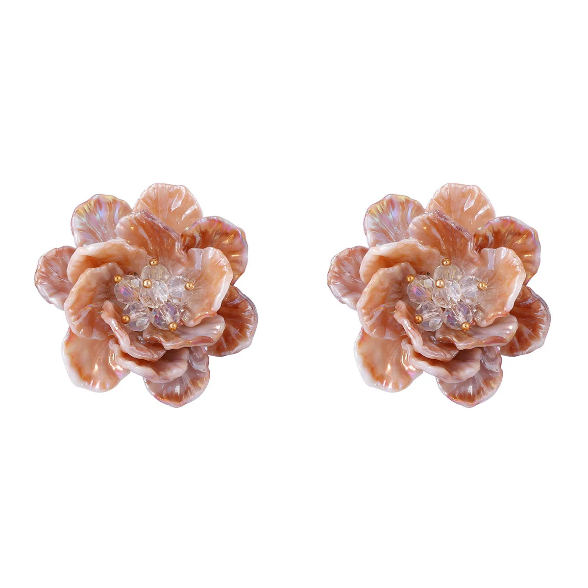 Temperament fashion exaggerated acrylic three-dimensional flower stud earrings trend dopamine color gradual change earrings