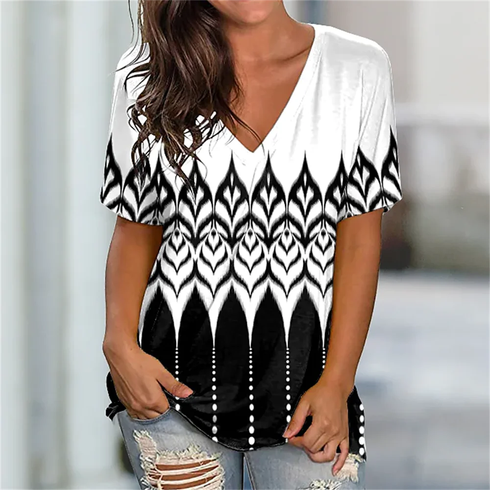 

Women's T-Shirt Summer V-Neck T Shirt For Women Daily Fashion Short Sleeve Casual T-Shirt 3d Print Female Clothes