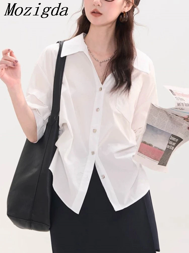 

Summer White Waisted Chic Shirt Women Fashion Polo Neck Ladies Shirts Tops Camisas Mujer