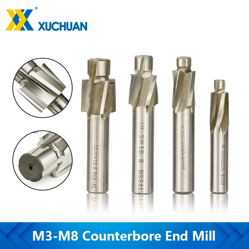 

XUCHUAN HSS Концевая фреза с зенковкой 4-флейтовый пилотный долбежный инструмент Фреза M3-M8 Концевые фрезы с зенковкой Фрезерный станок с ЧПУ