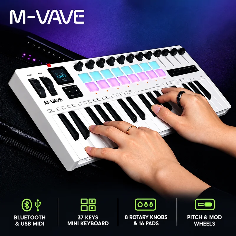 M-VAVE SMK-37 Pro Portable Midi Keyboard 37 Key Synthesizer Music Arrangement Controller Percussion Pad Music Production