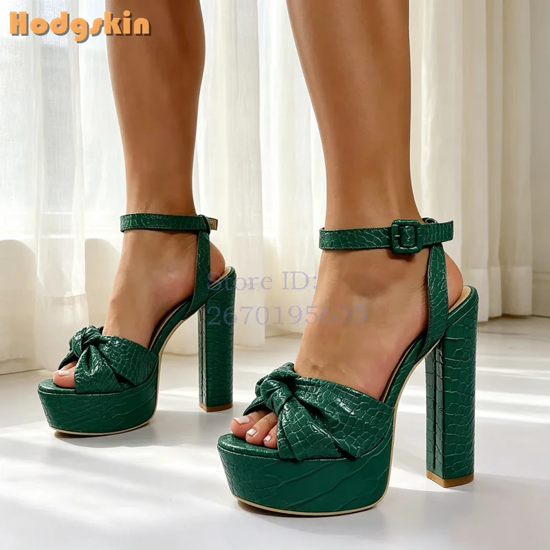 Snake Butterfly-knot Sandals Platform Peep Toe Shallow Buckle Straps Square Heeled Pumps Solid Suede Dress Shoes New 2026 Summer
