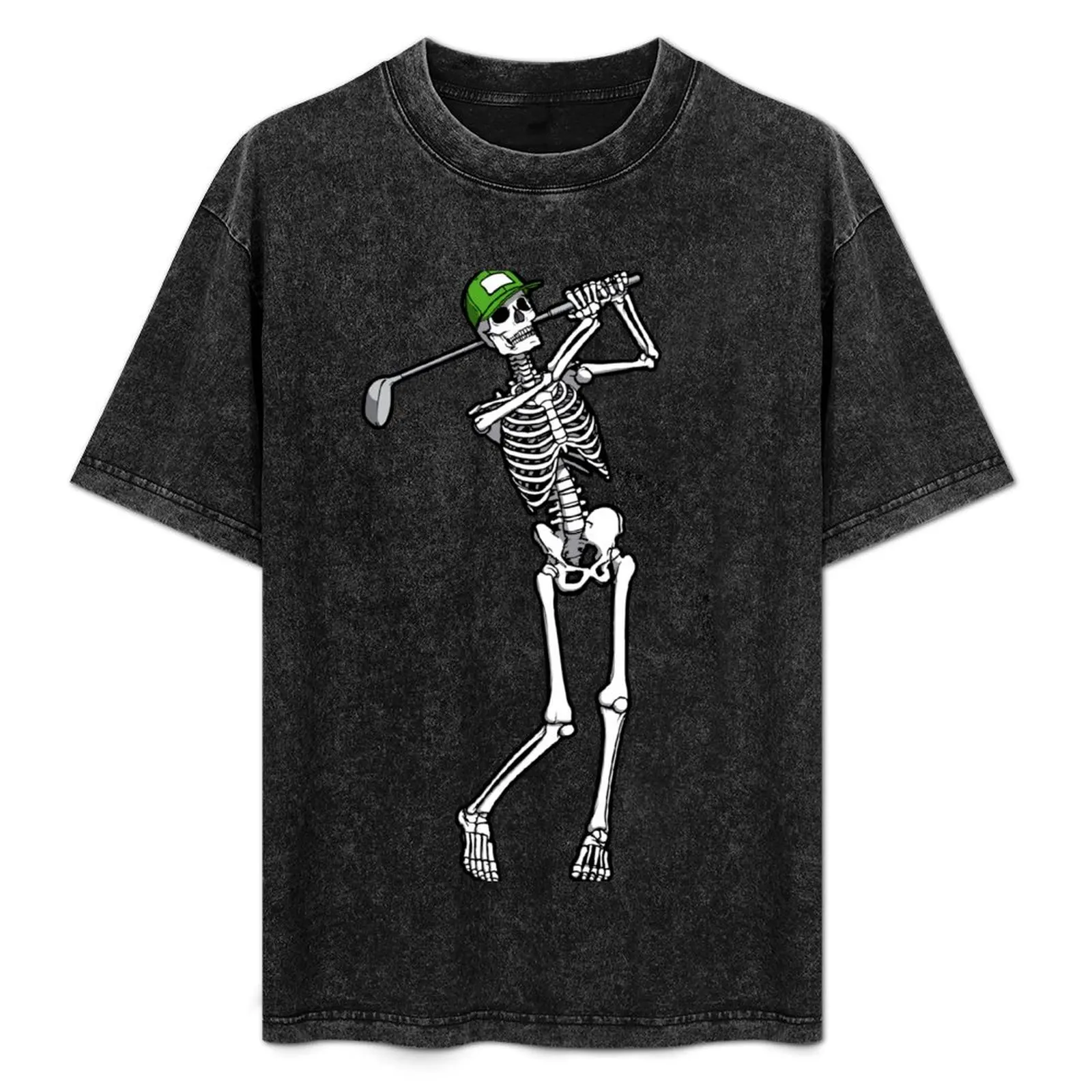 Golf Funny Golfing Skeleton Golfer Halloween Pattern T-Shirt Plus Size Solid Color T-Shirt
