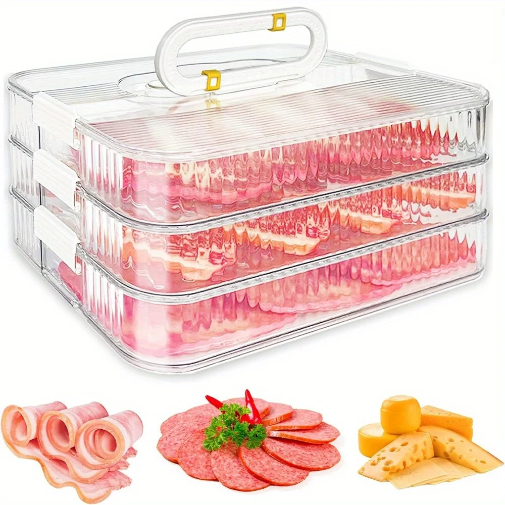 

Meat Container for Fridge - Cold Cut Storage Organizer. Airtight Keeper with Lid & Handle for Lunch Meat, Cheese, Bacon, Ham