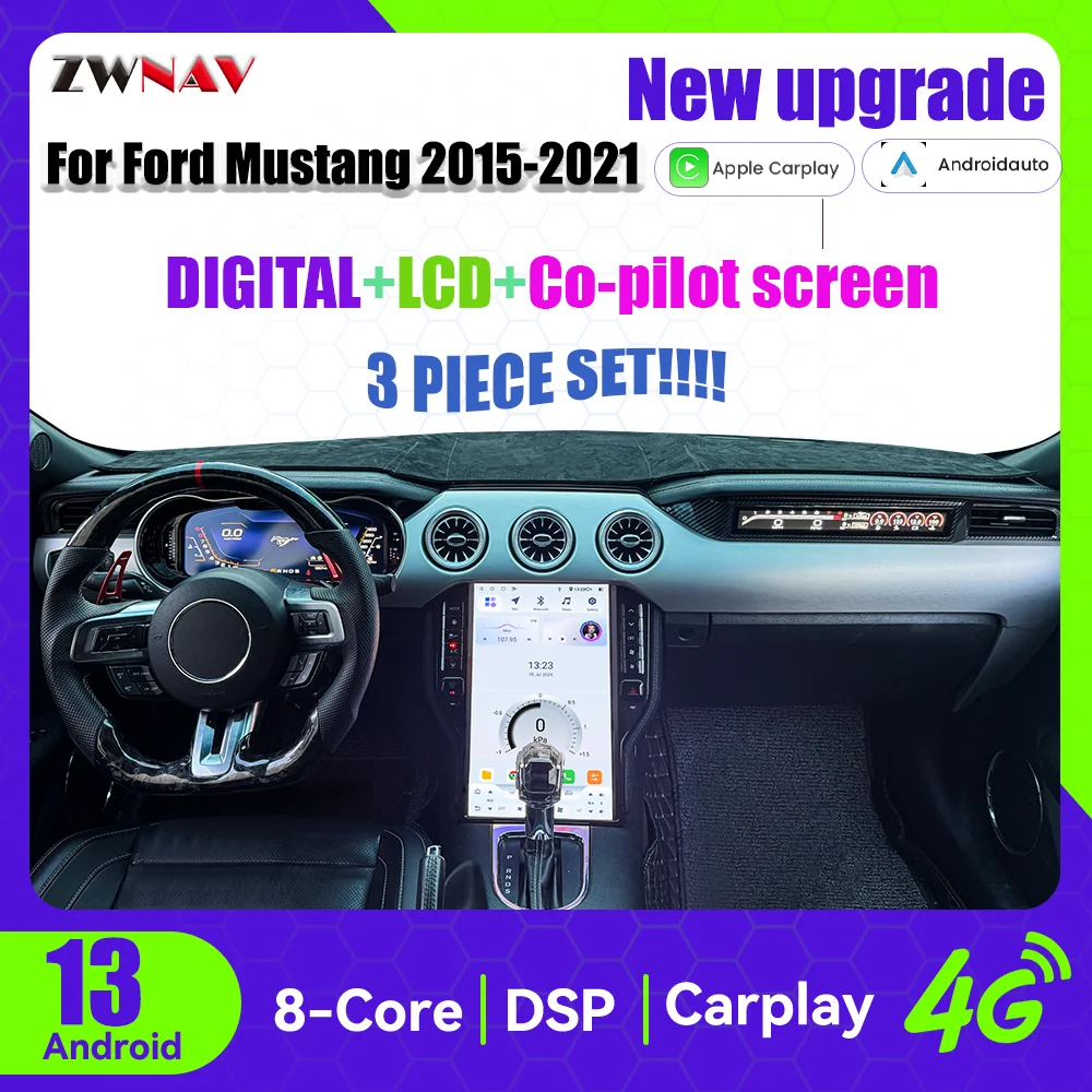 ZWNAV 14.5''Carplay+12.3''Digital Cluster+Co-pilot screen For Ford Mustang 2015-2021 Multimedia Video Player Instrument GPS Navi